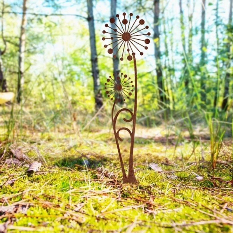 Iron Art Dandelions Ground Stake For Garden Decoration Outdoor Yard Landscape