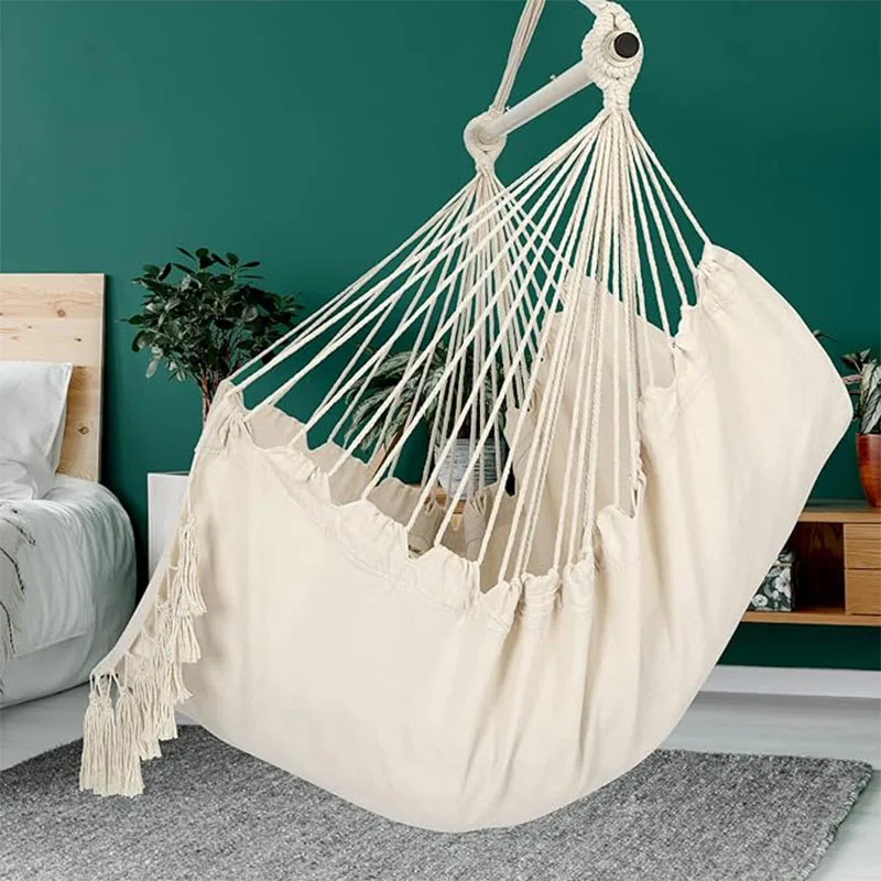 Imagem -03 - Hammock Cadeira com Bolso Swing Corda Pendurada Cotton Weave Conforto Superior e Durabilidade Max 330 Lbs