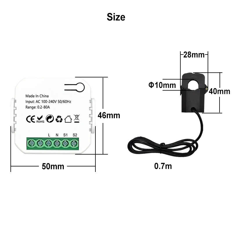 Intelligenter ZigBee Energiezähler Bidirektional 1, 2 Kanäle mit Stromwandler-Clip App-Monitor Leistungsüberwachung 80A 110V/240V 50/60Hz – Detail 14