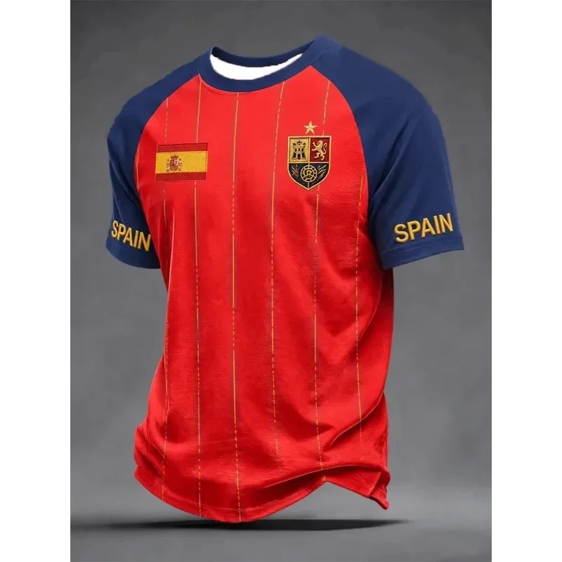 2026 Summer Unisex Spain Football Fan Jersey 3D Print Breathable Raglan Sleeve Soccer Casual Short Sleeve Top for Men Women Y2k