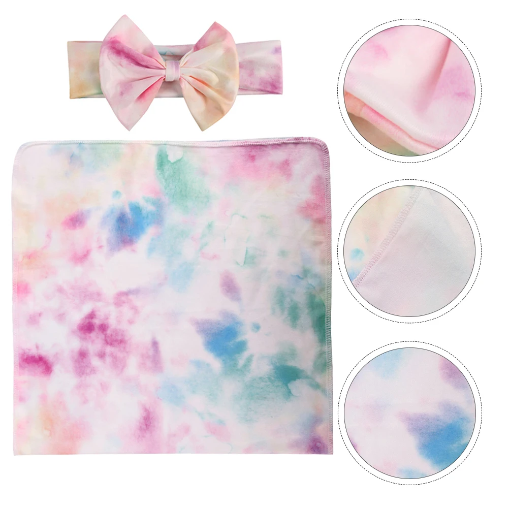 

Lovely Exquisite Design Newborn Wrap Baby Blanket With Headband Soft Gradient Color Swaddle Set Photography Accessory