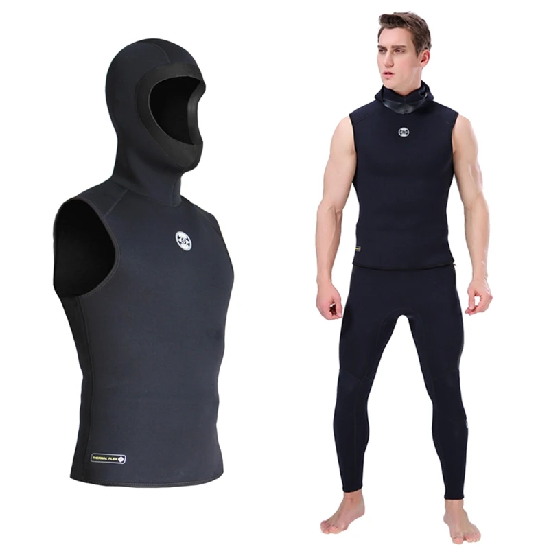 Men's Hooded Scuba Diving Vest with Cap, Neoprene Wet Suit, Snorkeling, 3mm