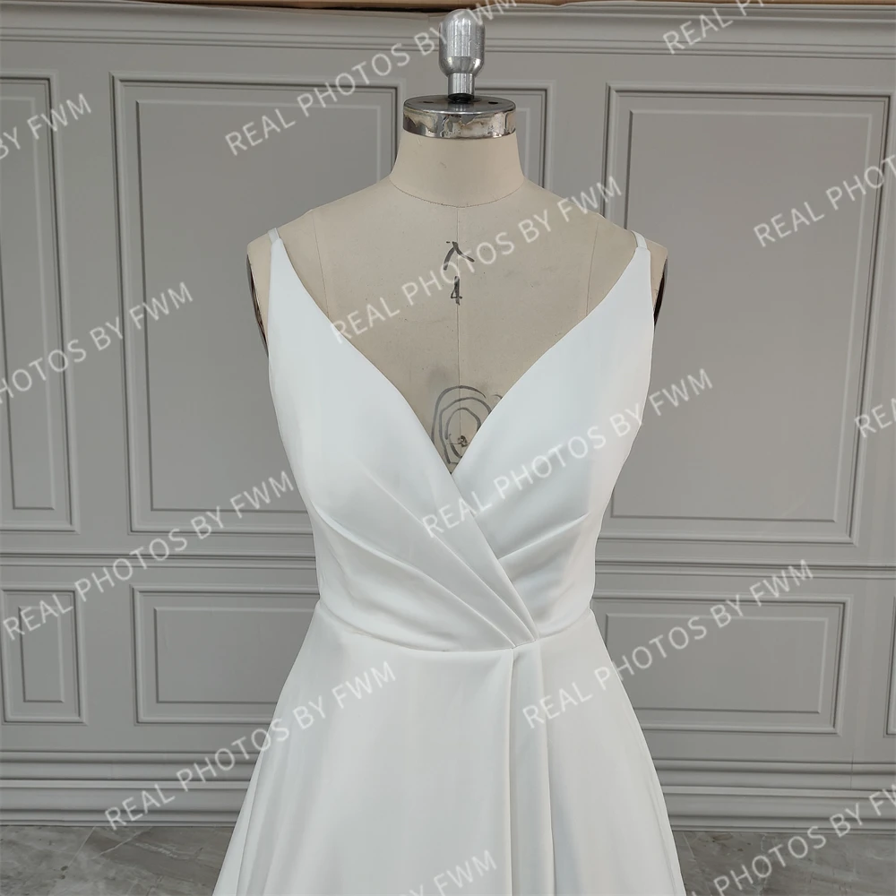 12020 #   Personalizado boho cintas de espaguete alta fenda lateral vestido de casamento baixo volta trem varredura vestido de noiva para mulher novia