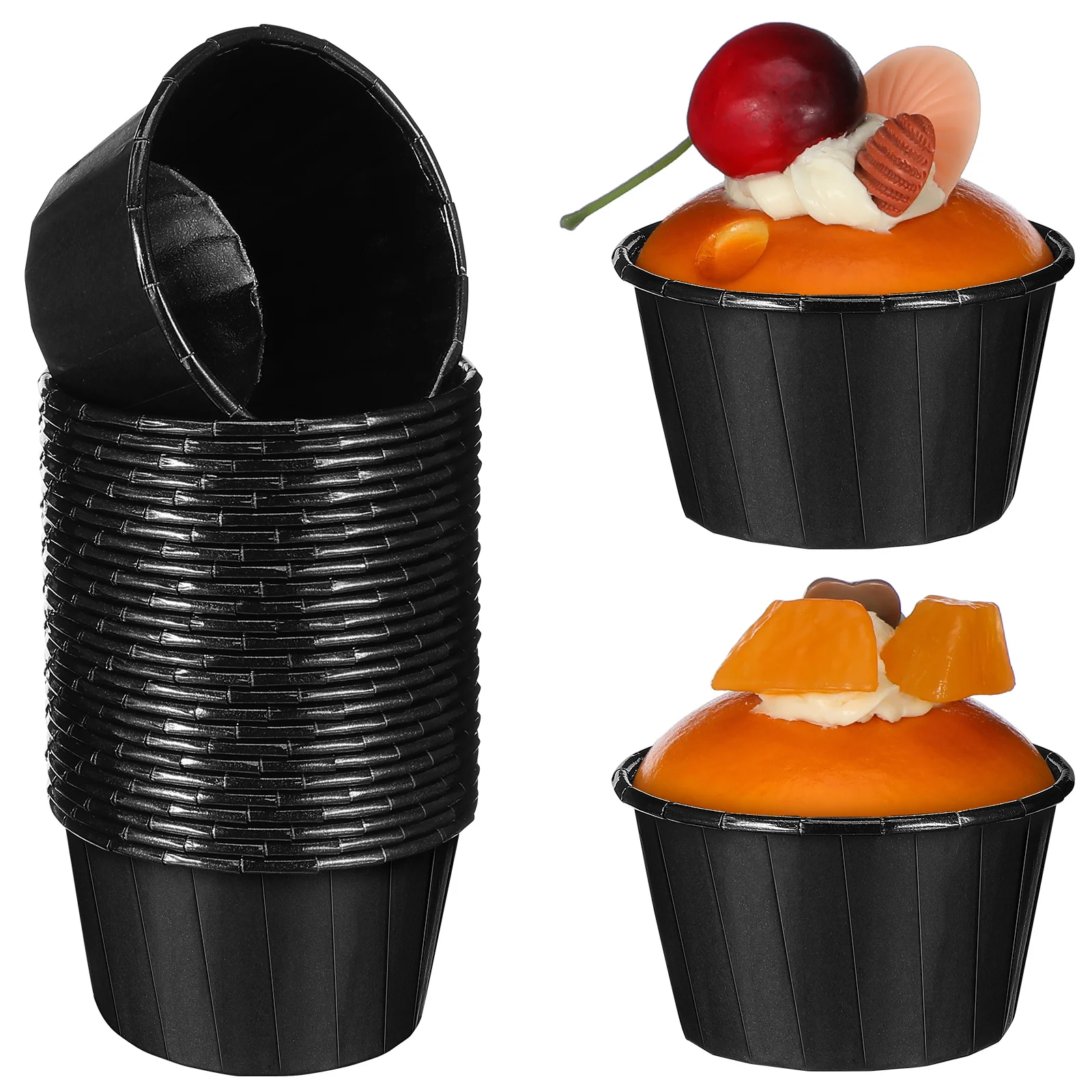 

60Pcs Muffin Cups Black Non-Stick Oil-Proof Cupcake Wrappers Baking Supplies Party Favor Wedding Birthday Cake Cup