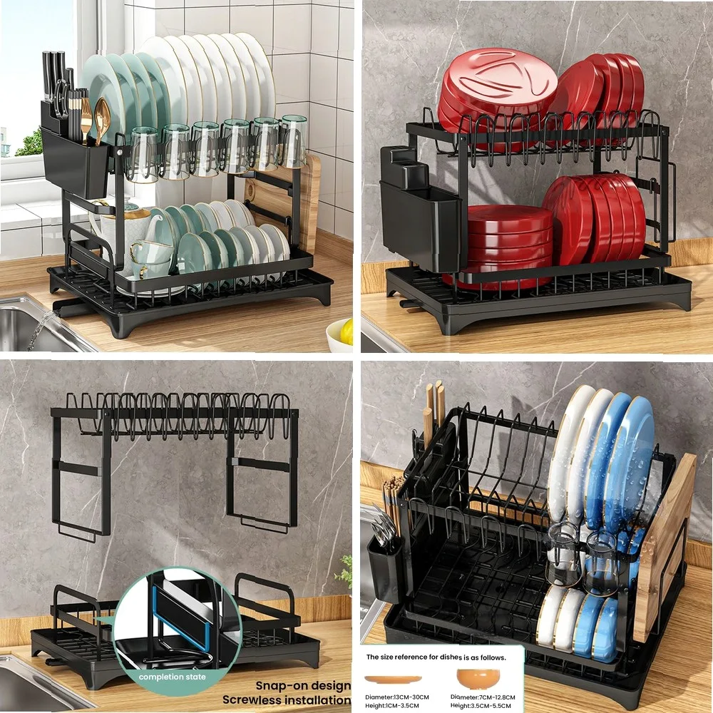 

2-Tier Dish Drying Rack with Drainboard & Utensil Holder, Countertop Storage Rack Dish Drainer