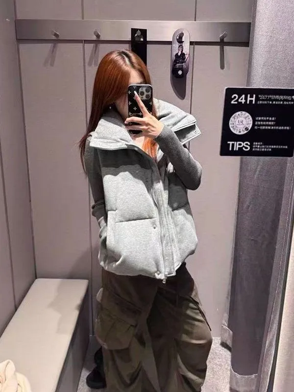 

Утепленный вельветовый женский жилет с воротником-стойкой, зимняя повседневная свободная теплая куртка, верхняя одежда с декоративными элементами