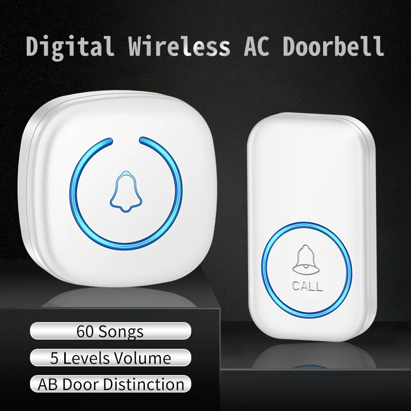 CACAZI Mini Smart Home Wireless Doorbell 300M Long Distance Adjustable 5 Volume Waterproof Remote Control A6 Intelligent Call