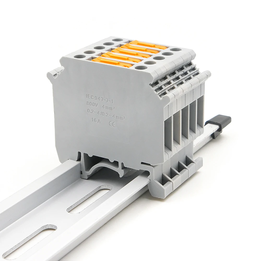 50 Pcs UK5-MTK-P/P 250V 32A Din Rail Terminal Block 24-12AWG Electrical Connector Industrial Screwless Quick Connect