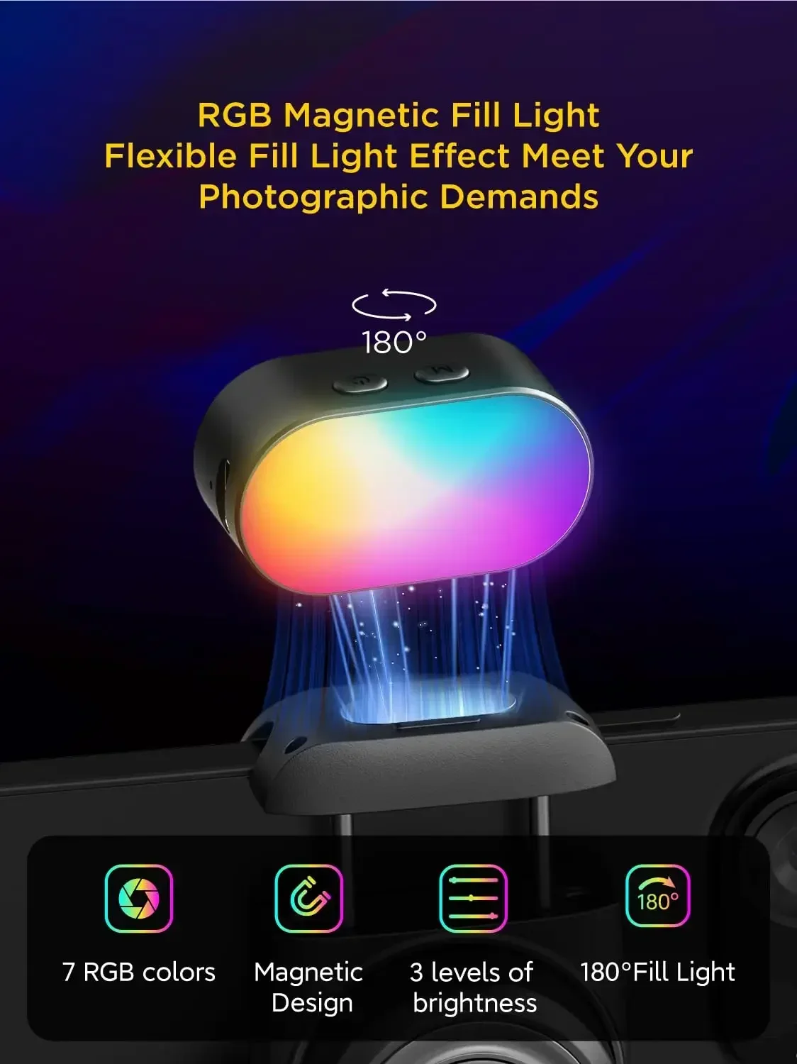 Magnetyczne światło wypełniające RGB do gimbala LED Video Photography Light 3 jasności i 7 regulacji kolorów dla AOCHUAN Smart S2 /X Pro
