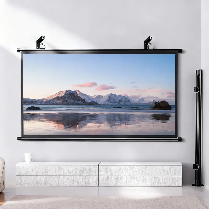 Universelle Projektorleinwand-Wandhalterung in Schwarz, 6 Zoll, verstellbare Verlängerung mit Haken, manuell, für Projektorleinwände – Detail 2