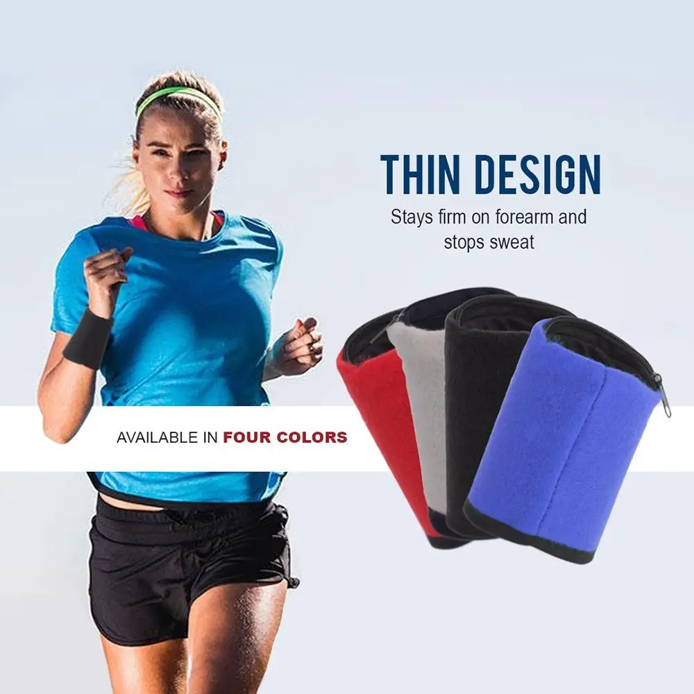 

Unisex Fleece Zipper Hand Guards Sport Brace Wrist Wallet Wrist Protector Wristband Sweatband
