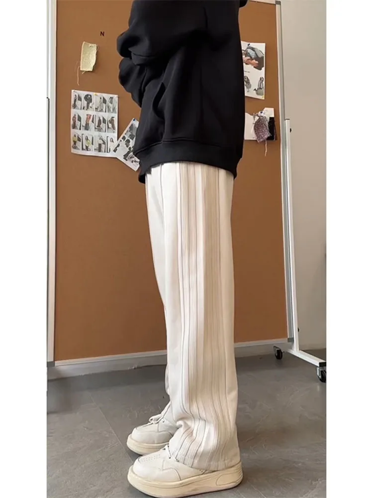 

American High Street Fce Lined Thiened Men's Casual Pants Striped Design Low Waist Straight Leg Anti-Wrinkle Polyester