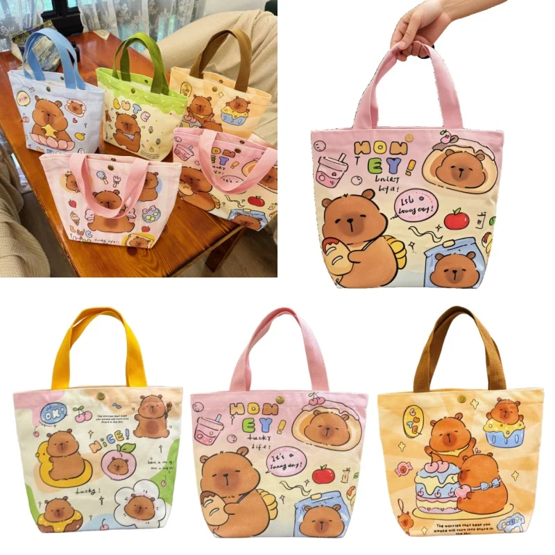 

1-10 шт. Большая вместительная холщовая сумка-тоут с капибарой, милая сумка для бенто, сумка для поездок на работу, подарочная сумка на праздник, портативная сумка, детские подарочные сумки