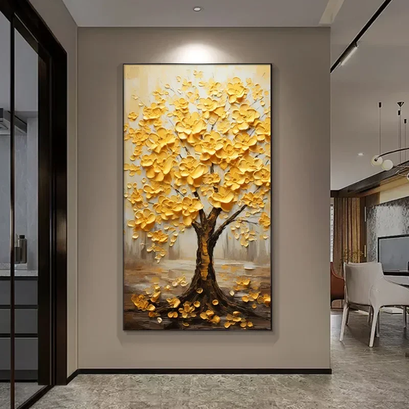 Fortune tree decorative painting, new Chinese style fortune entrance corridor oil painting