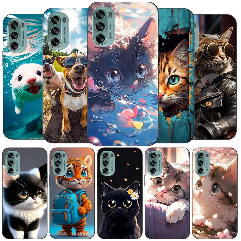 For Motorola Moto G62 5G Case Phone Back Cover Case Protective Soft Silicone Black Tpu Case amazing cool cats pets