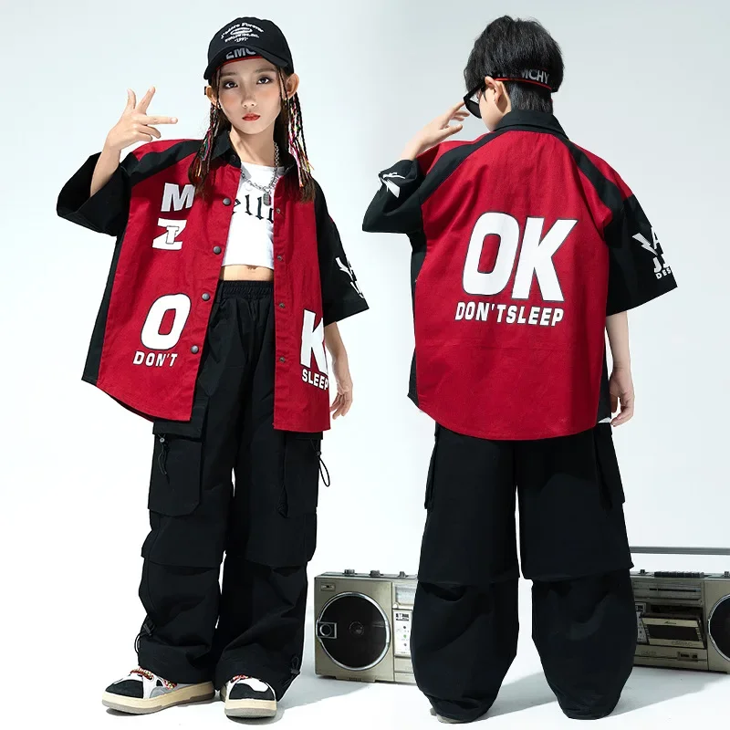 

110-180CM Kids Stage Street Dance Wear Hip Hop Girl Clothing Cropped Loose Jazz Dance Costume for Boys Hiphop Outfits