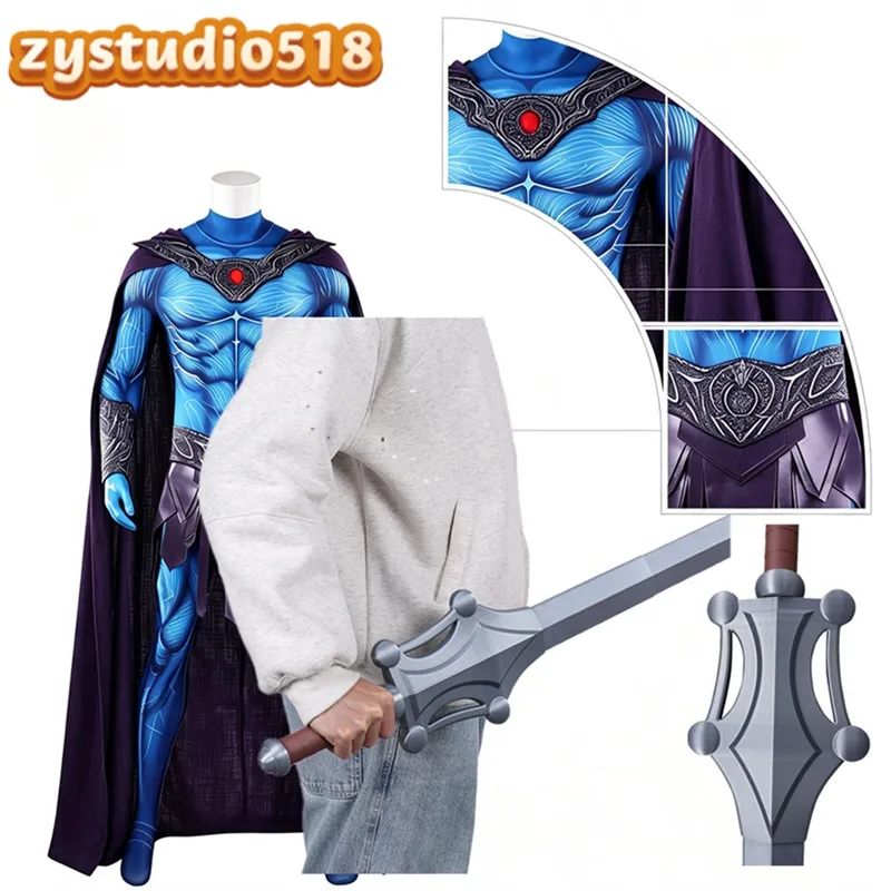 Skeletor Cosplay König Jumpsuit Umhang Herren Kostüm Masters 2026 Verkleidung Universum Halloween Fantasia Disfraz Ritter Schwerter Requisiten
