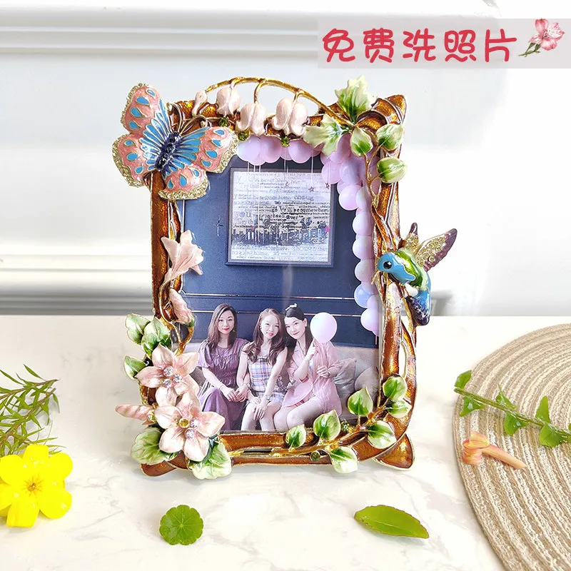 4  5  6  7 inch high-end photo frame American light luxury table gold exquisite photo frame creative enamel color