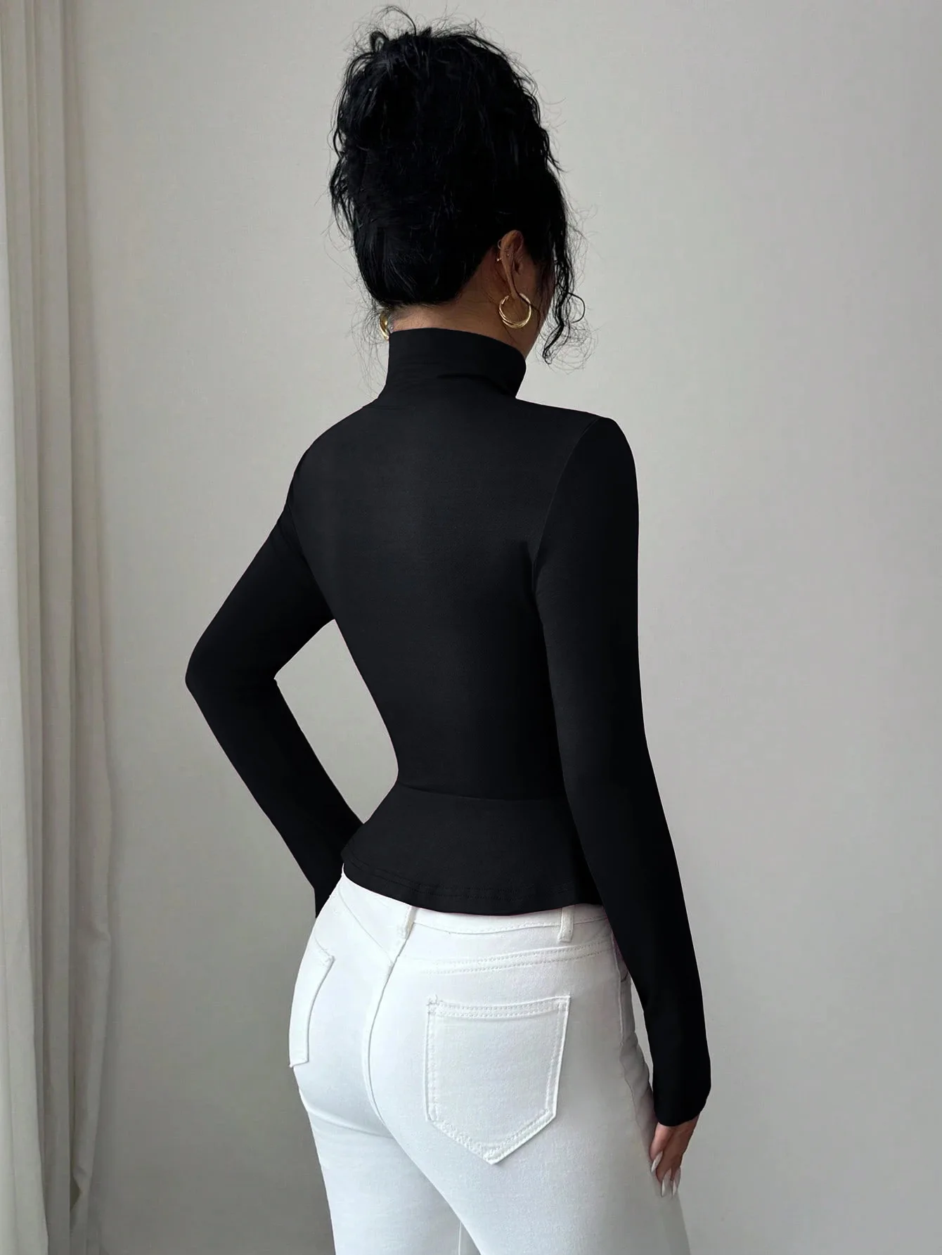 2026,أوروبية، ملابس، خريف، شتاء، تي شيرت، موضة، مثير، الياقة المدورة، روز، زر، ثنيات، كشكشة، نساء، بلايز، كم طويل، تي شيرت، 512009 #2