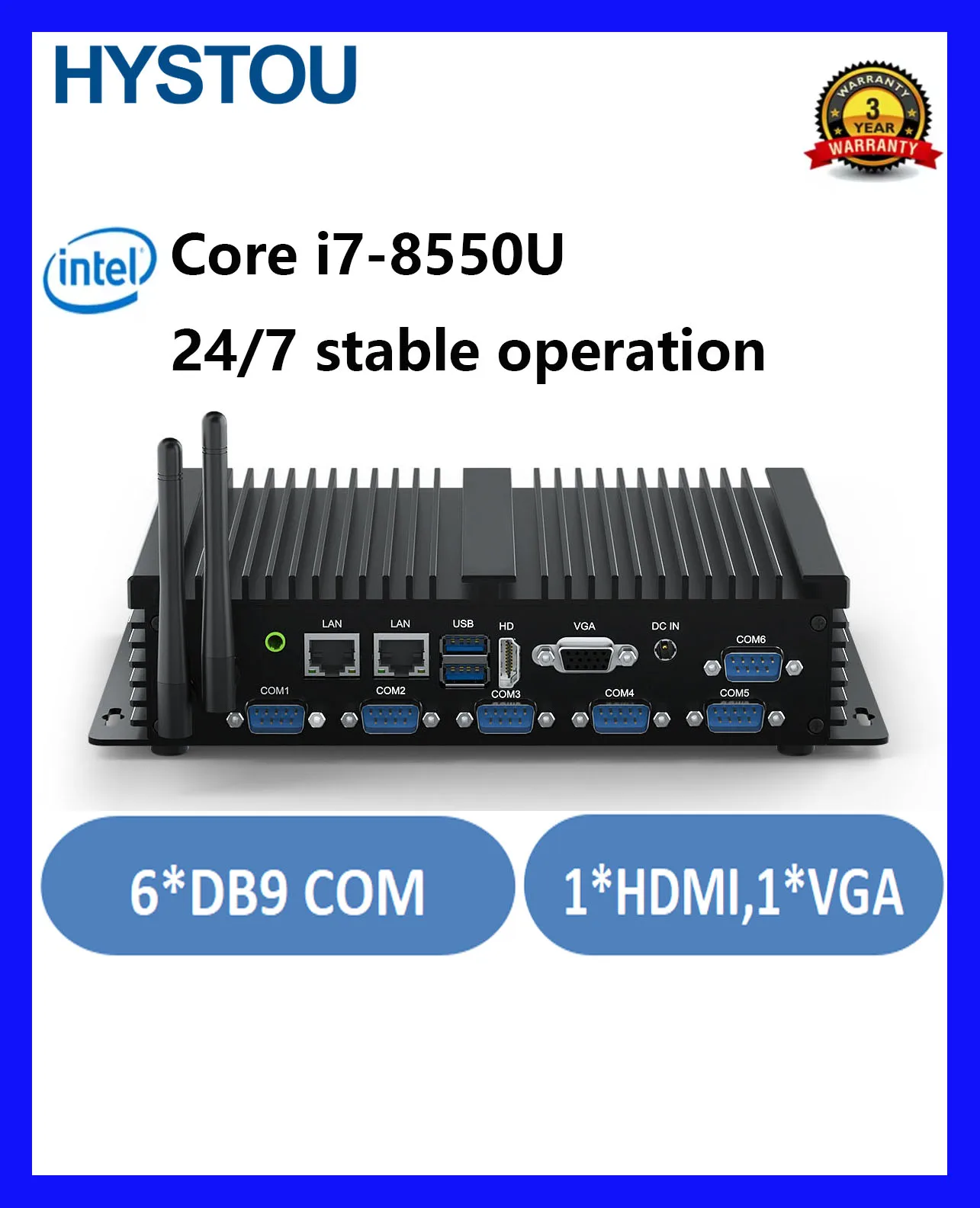 Core i7 8550U RS232 485 Porta COM Doppio Display Industriale Fanless Mini ITX PC i225V Intel Computer di Fabbrica Linux Slot per Scheda SIM