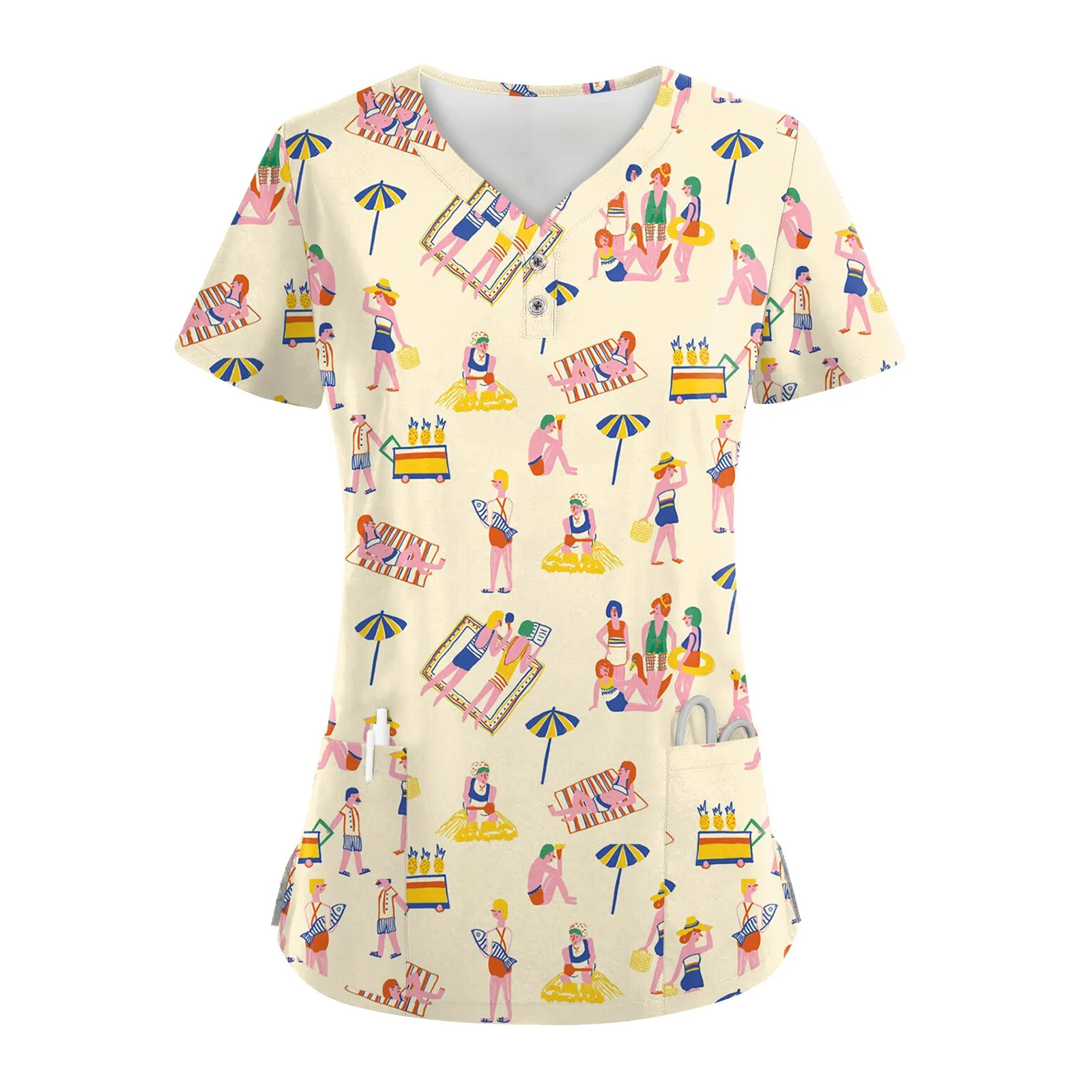 Scrubs Tops Dinosaur Pattern Pharmacy Dentistry Clothes Nursing Uniforms Scrub Tops Female Working Nursing Blouse