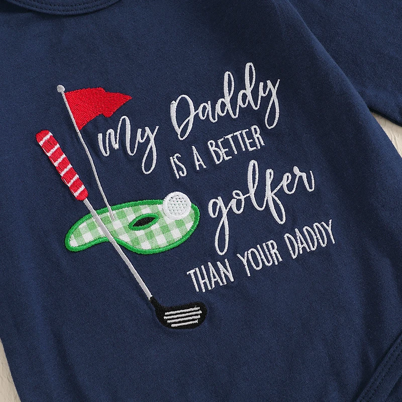 ملابس أطفال أولادي خريفي مطبوع عليها حروف جولف وأكمام طويلة ورقبة دائرية مع بنطال منقوش مكون من قطعتين