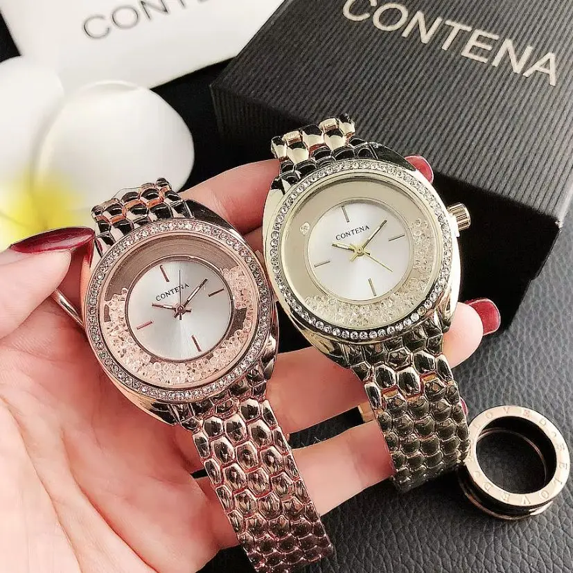 CONTENA-Montre à quartz pour femme, bracelet en alliage de luxe, cristal, diamant, métal, prix de gros