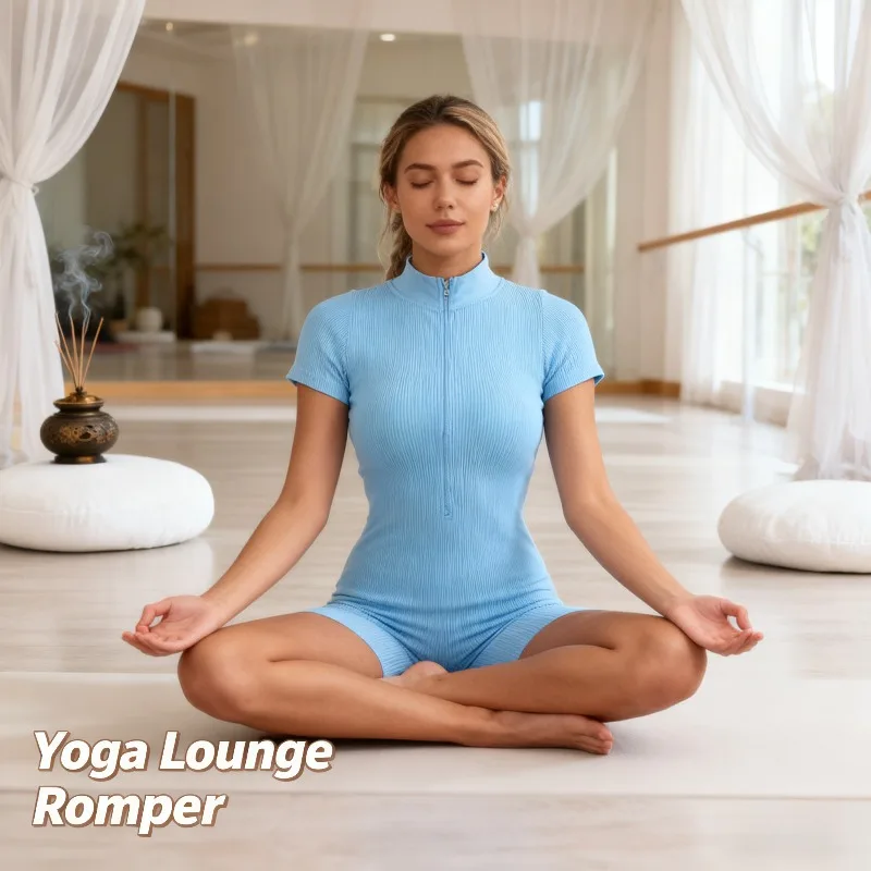 

European and American Zipper Short-sleeve Yoga Suit Stretchy Bodysuit for Women Sports Tight-fitting Running Jumpsuit