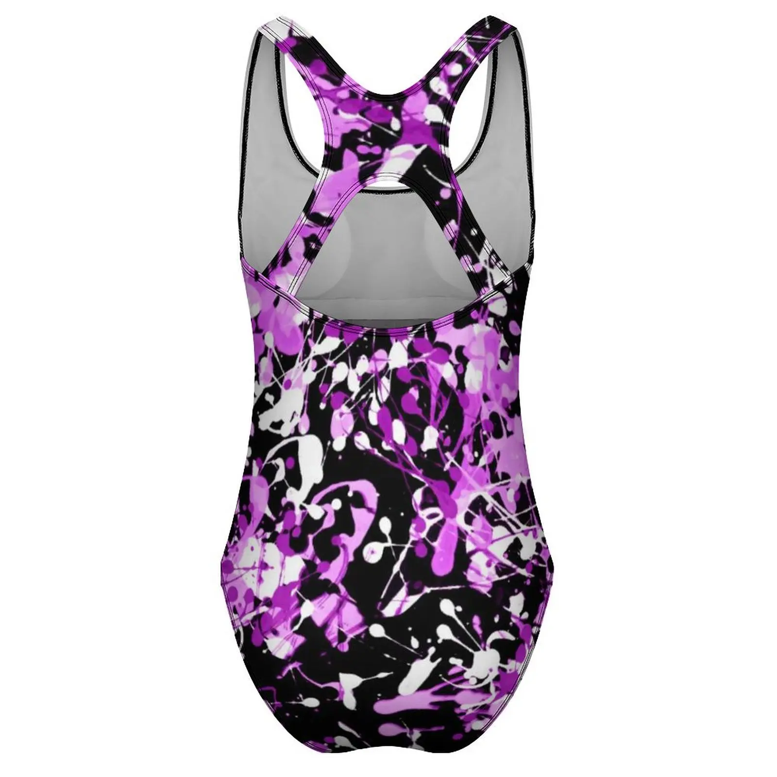 Tie Dye Graffiti Swimsuit Sexy Splatter Paint in Orchid Women Swimwear One Piece Bodysuit Holiday Rave Push Up Cut Out Monokini