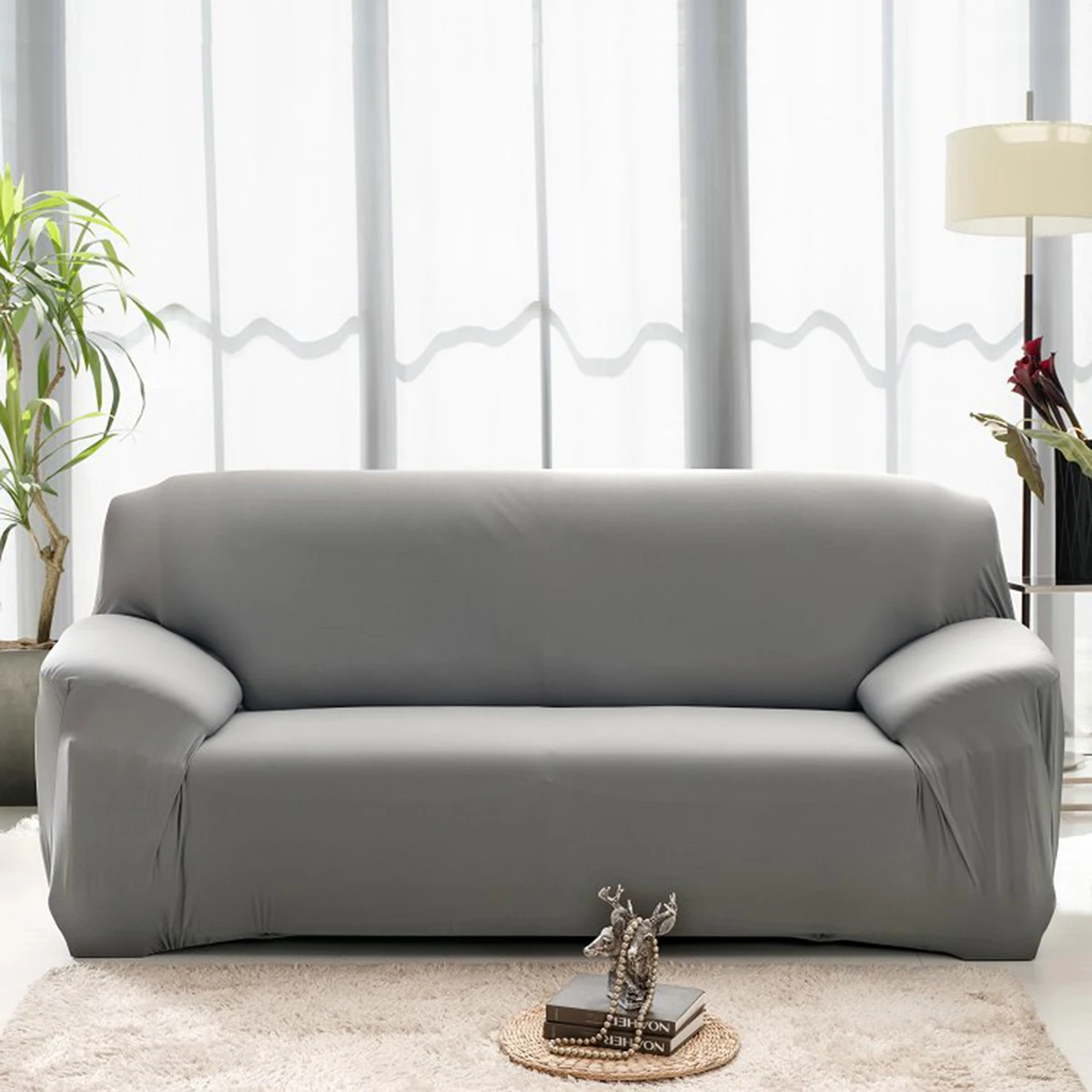 

Anti-Slip Sofa Cover High Elasticity for 3 Seater Couch Protector Stains Pets Kids Grey