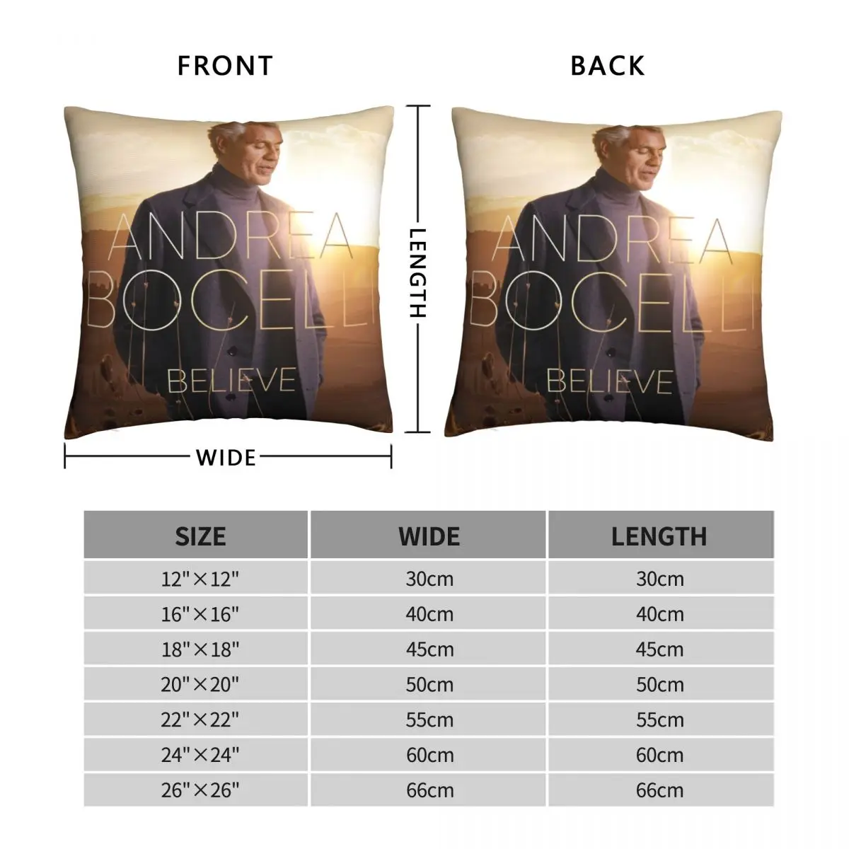 Andrea Bocelli Square Pillowcase Polyester Linen Velvet Creative Zip Decor Pillow Case Room Cushion Cover 18