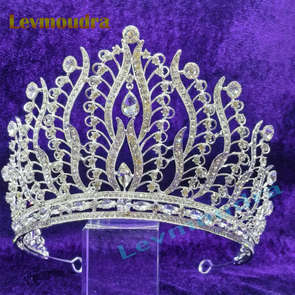 Levmoudra Sparkling Big Wedding Diamante Pageant Tiaras Hairband Crystal Crowns For Brides