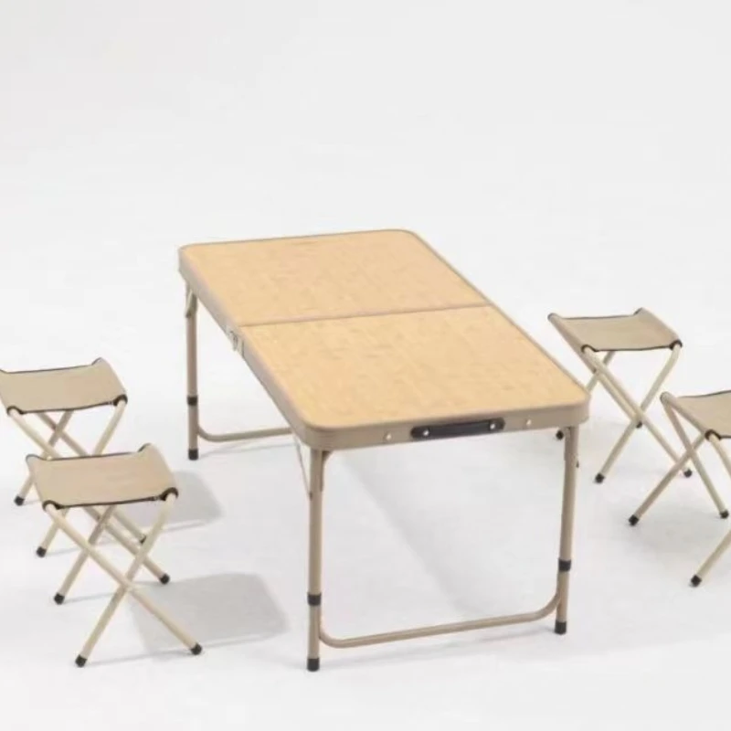 

Outdoor camping aluminum alloy folding table large version with cloth cabinet and stool