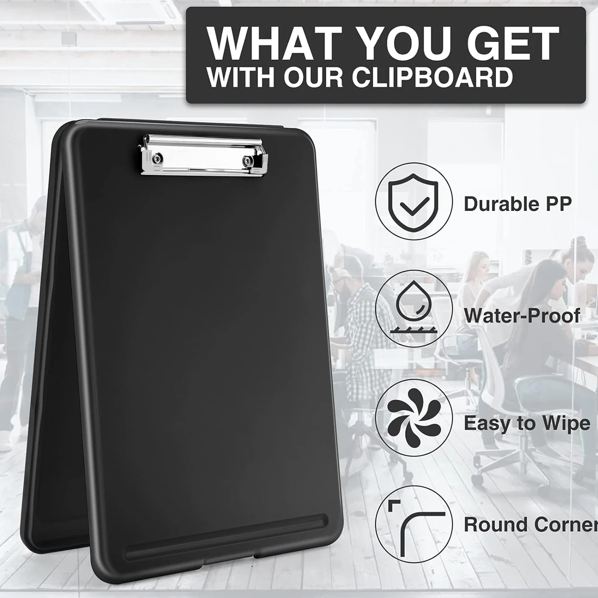 حافظة مع مساحة تخزين (متوفرة بألوان متعددة) مع مشبك منخفض، لوحة كتابة محمولة قوية مقاس 9.5 × 13 بوصة، قابلة للطي #3