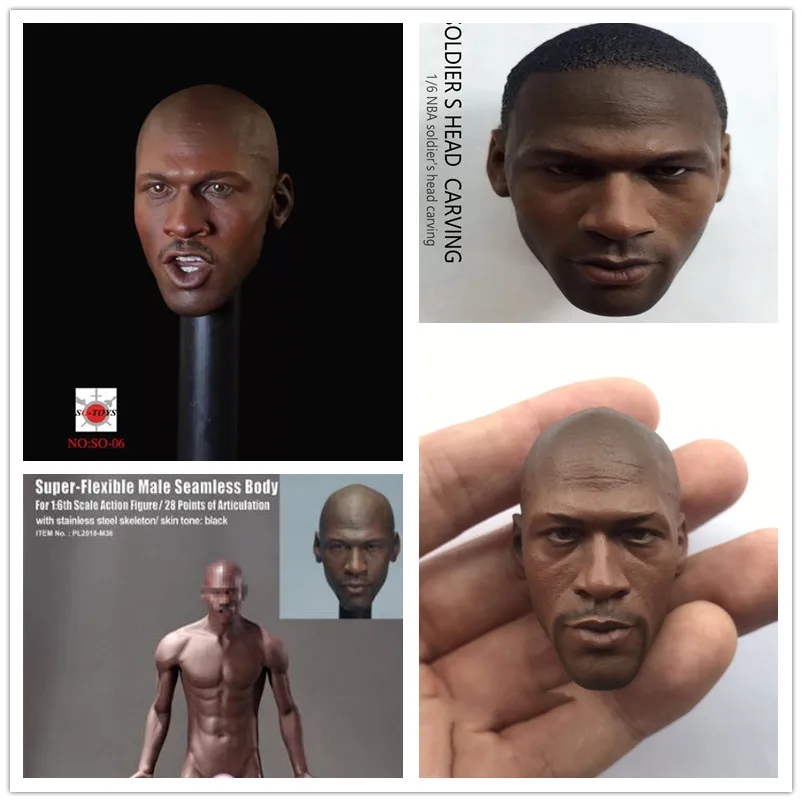 1/6 Scale male soldiers head carving Basketball Star head sculpt black skin fit 12 inches TBL phicen action figure