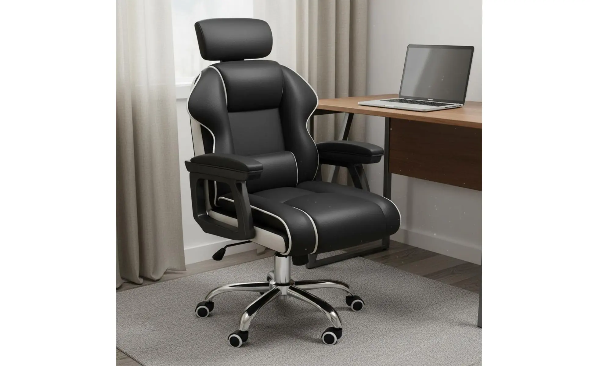 Ergonomic Gaming Chair Height Adjustable High-Rear Rotate Office Chair Full Recline Padded Armrests for Streamers, Bedroom