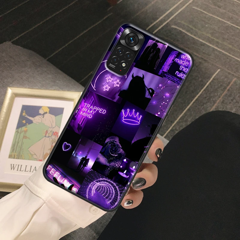 Purple Colour Neon Light Case For Redmi Note 12 Pro 8 9 10 11 Pro Note 12S 11S 10S 9S 8T Redmi 12C 10C 10A 9C Cover