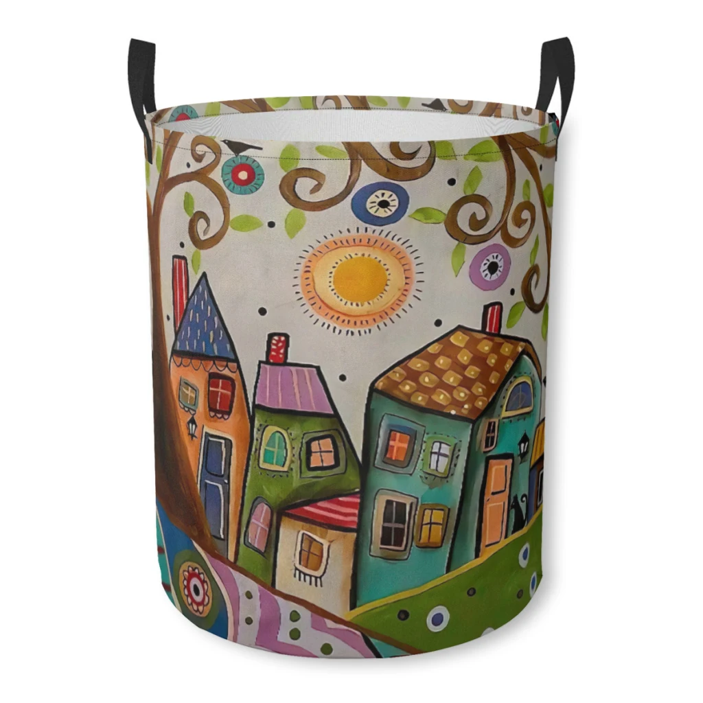 

Household Fabric Dirty Cloth Basket Storage BucketCute Gingerbread Houses Tree Home Folding Toy Storage Basket Laundry Basket