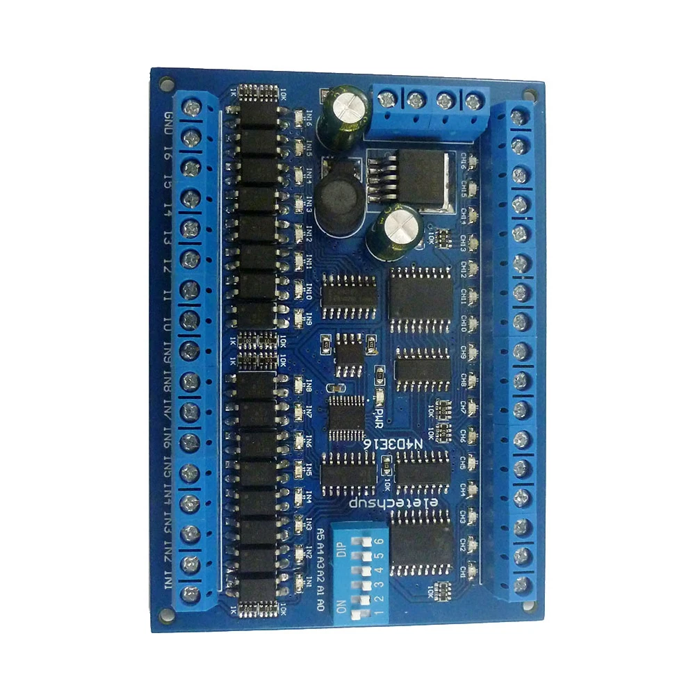 DC 6.5-30V 16CH RS485 Input Output Port Remote Control Switch PLC IO Expansion Board DIN35 Modbus RTU NPN Low Level Module Green