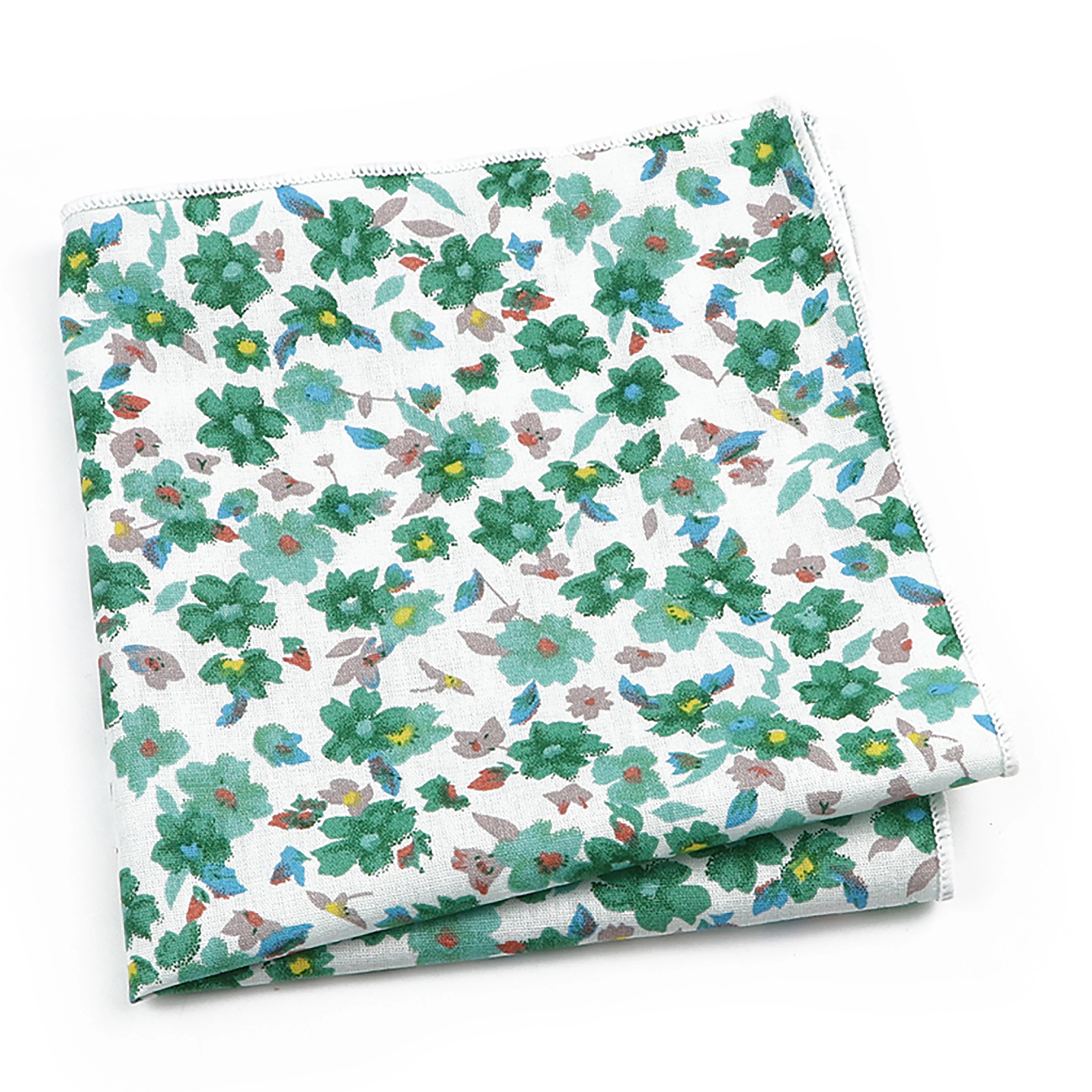 Beautiful Green Blue Floral Handkerchief 100% Cotton Elegant Colorful 26cm Pocket Square For Men Women Suit Chest Towel Gift