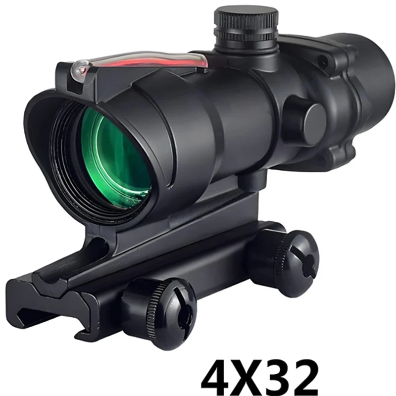 

4x32 Scope Prism Scope Real Red Fiber Optic Chevron Scope Red Dot Illuminated Etched Reticle Tactical Scope Black