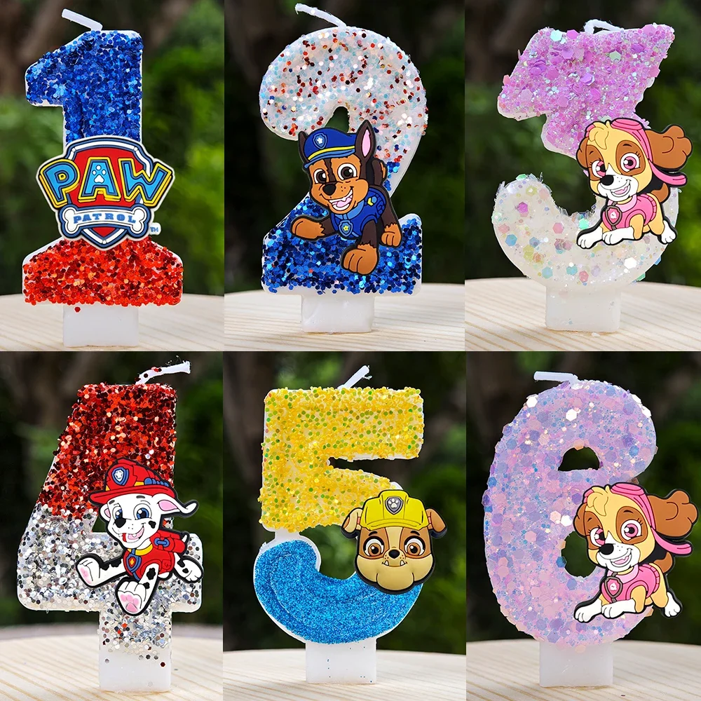 Bougie Paw Patrol mignonne numéro 0-9, décoration de gâteau d'anniversaire pour enfants, fournitures cadeaux de fête prénatale anniversaire