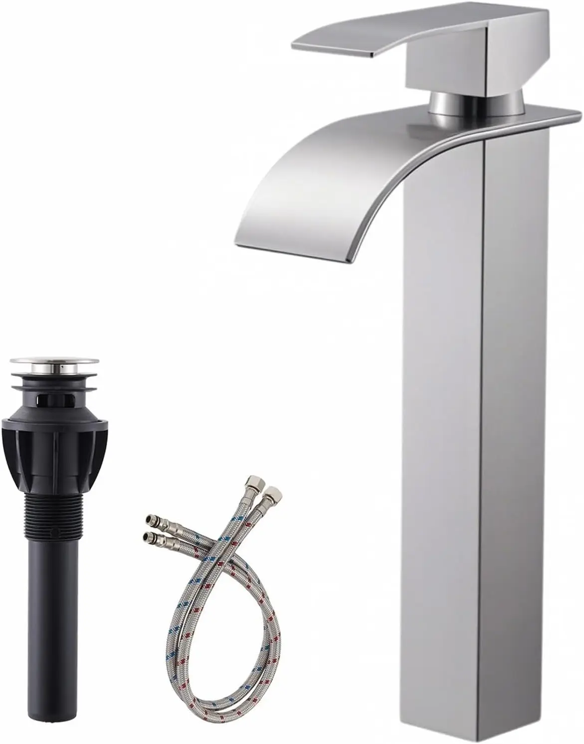 

Tall Bathroom Vessel Sink Faucet, Brushed Nickel Tall Waterfall Single Handle 1 Hole Bathroom Vessel Sink, Bowl Wash Basin Lavat