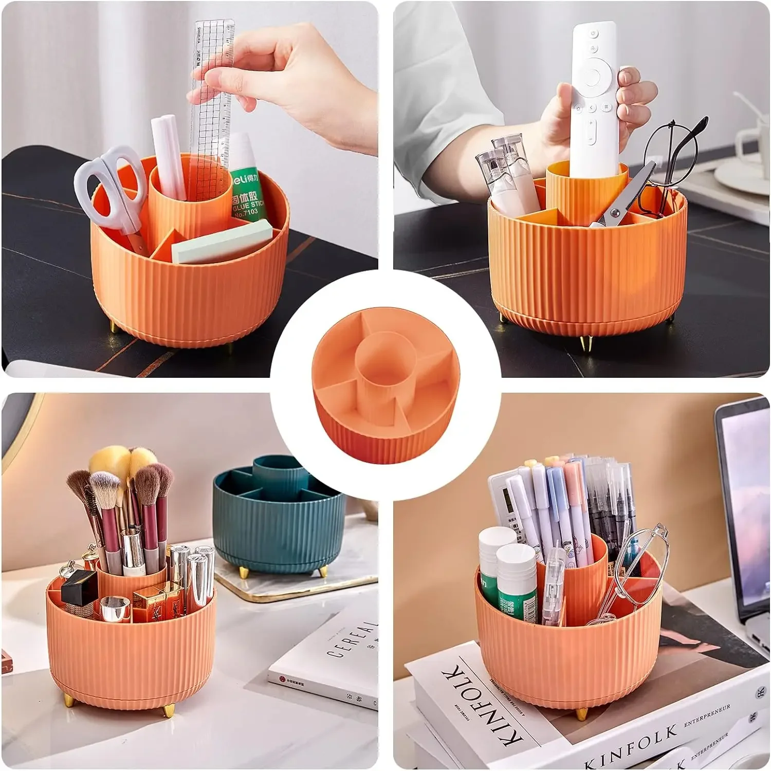 360° Rotating Pen Holder Desk Stationary Organizer Box 5 Slot Pink Office Kawaii Storage for Desktop Organizers Office Supplies