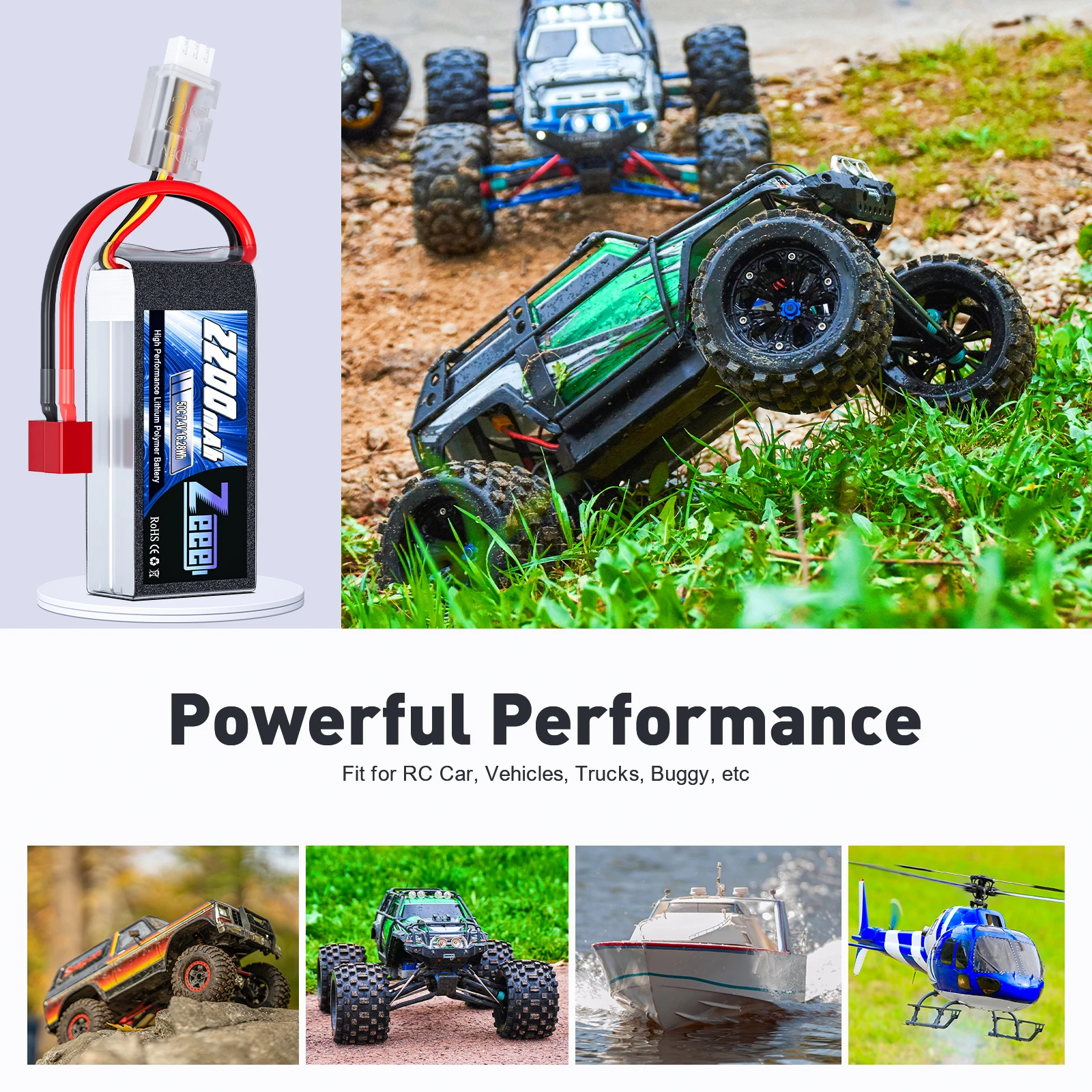 Zeee 2S 2200mAh Shorty RC Lipo Battery 7.4V 50C T/XT60 Plug Softcase RC Car Truck Buggy FPV Drone Helicopter Airplane RC Parts