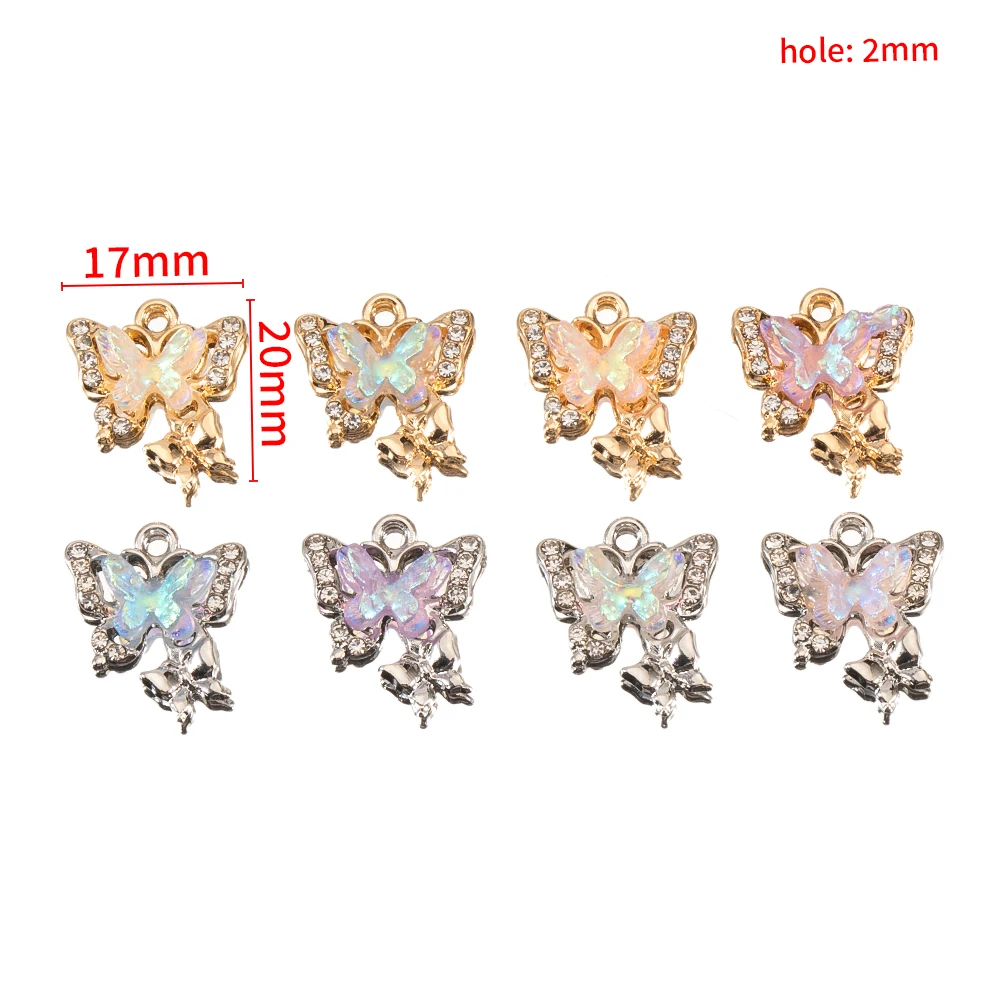 5Pcs Exquisite Crystal Rhinestone Butterfly Charms Y2K Style Alloy Pendants For DIY Making Earrings Necklace Jewelry Accessories