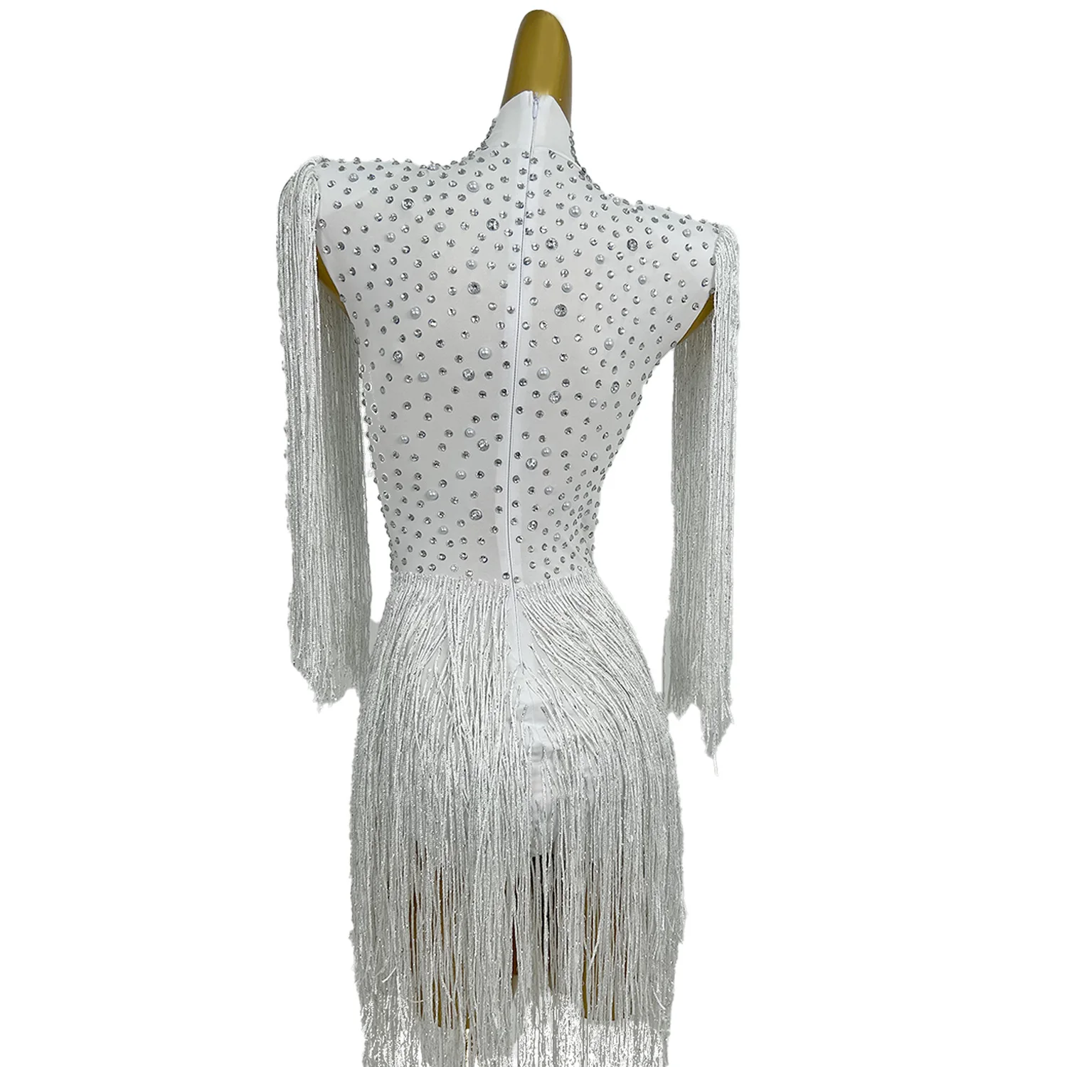 Elegant White Birthday Evening Rhinestone Tassel Dress Plus Size Women Dinner Gown Club Outfit Hollow Out Cocktail Prom Dress