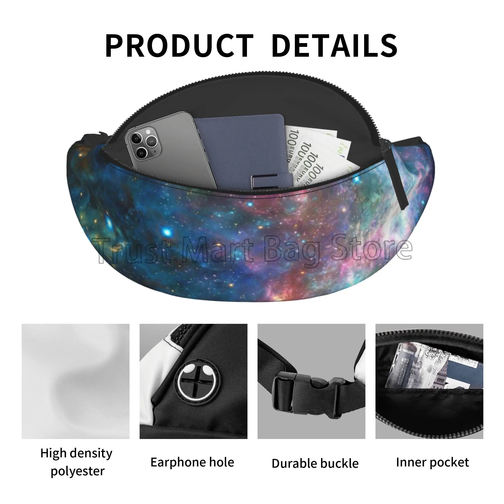 Blue Pink Galaxy and Nebula Casual Fanny Waist Pack for Men Women Adjustable Belt Waist Bag for Traveling Hiking Cycling Running