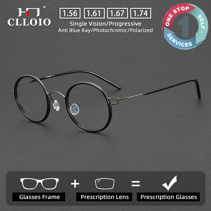 

CLLOIO New Retro Round Pure Titanium Prescription Glasses Fashion Women Reading Glasses Anti Blue Light Progressive Glasses81043