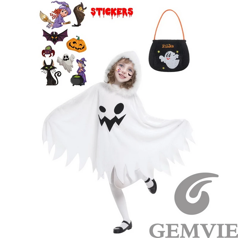 Halloween Kostüm Karneval Umhang mit Kapuze weißen Geist für Mädchen Kinder Cosplay Kostüm Prinzessin Elf für Party